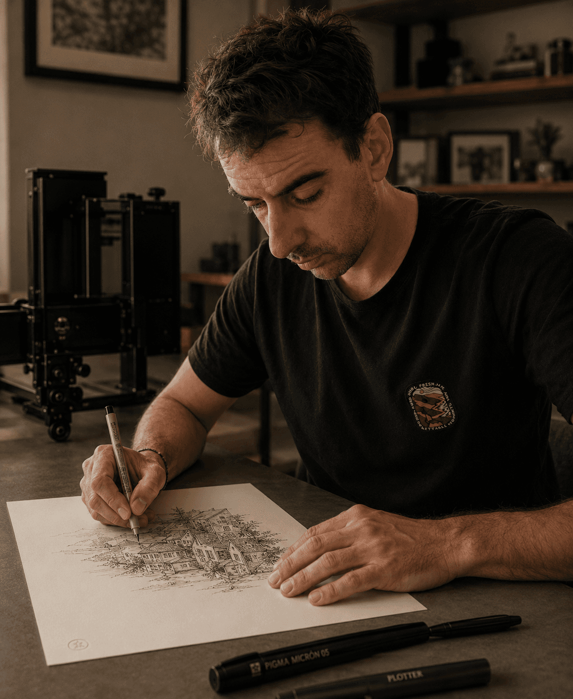 Portrait de Fabrice, fondateur de Plotrek, dans son atelier au Bouscat