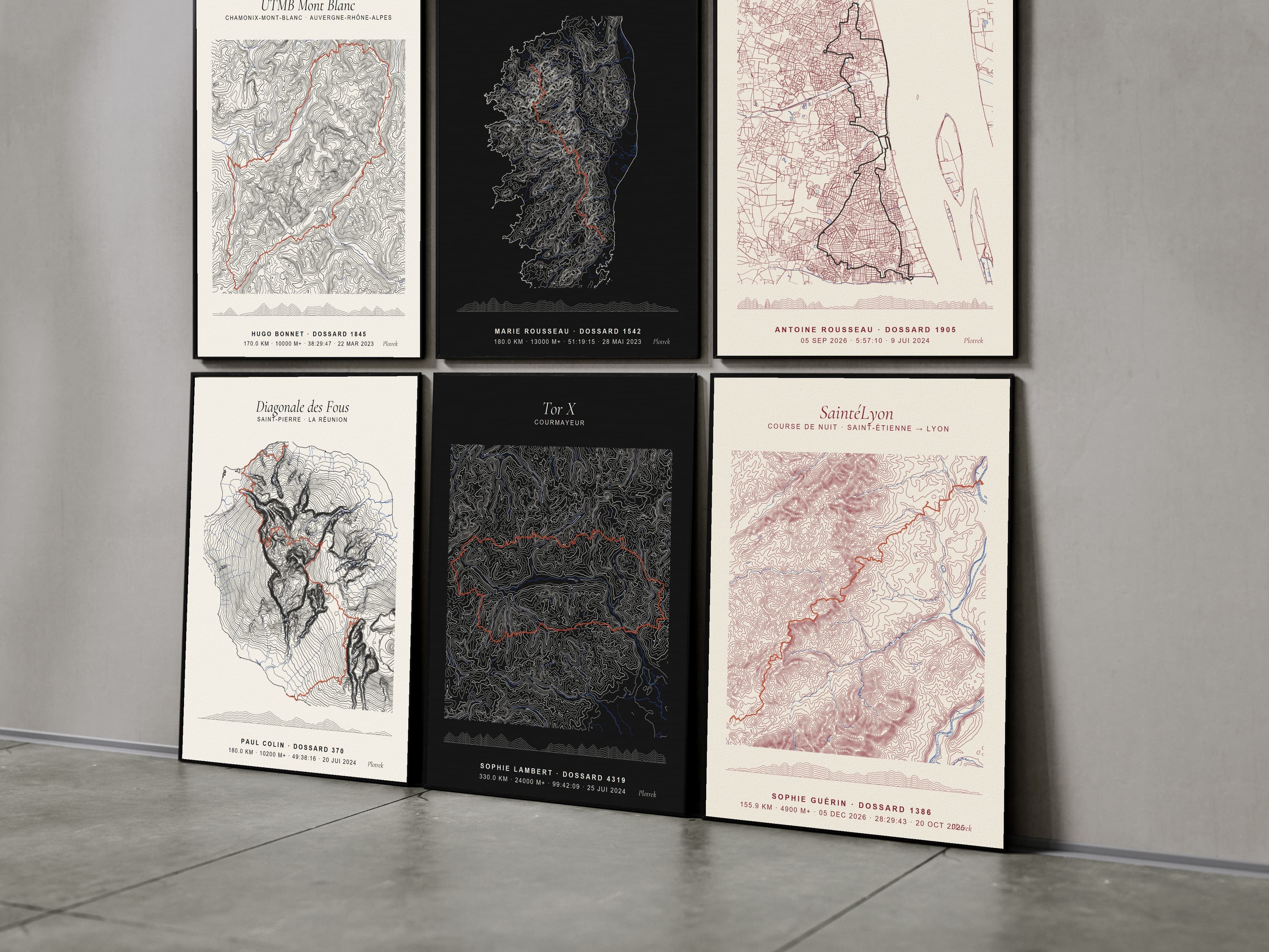 Des affiches de courses du catalogue, tracées au stylo
