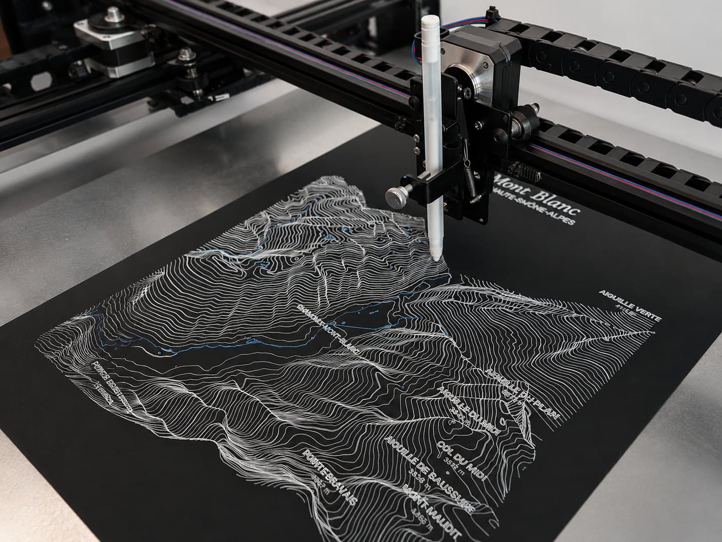 Plotrek pen plotter drawing a topographic composition