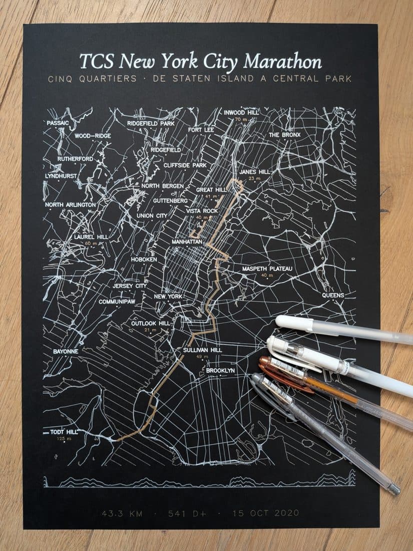 L'affiche fraîchement tracée, à plat sur la table, les stylos encore posés